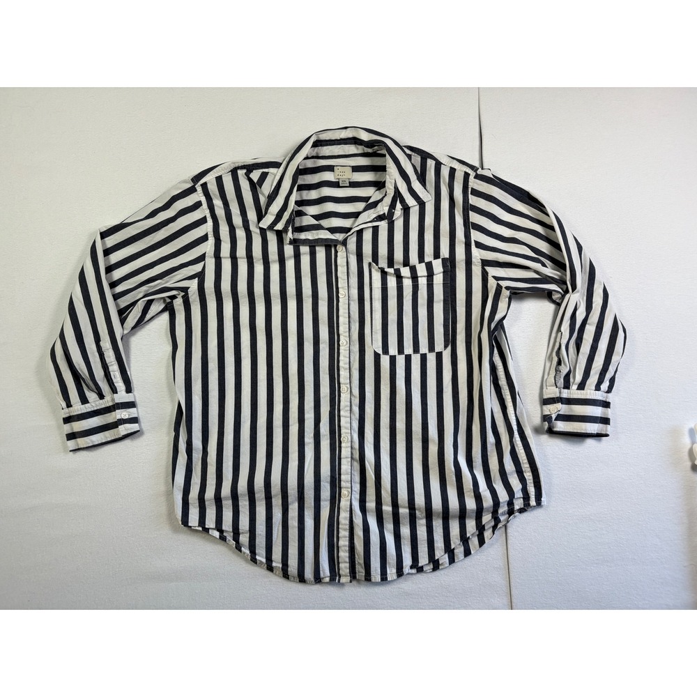 A New Day Womens XXL Navy Blue White Striped Long Sleeve Button Down Shirt